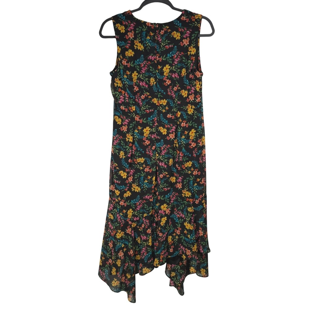 Calvin Klein Black Floral Chiffon Midi Dress Size 8 Sharkbite Hem Wedding Guest - Picture 5 of 12